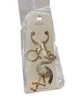 MINT FLAMINGO KEYCHAIN GOLD PLATED WITH SPARKLES WITH BLACK